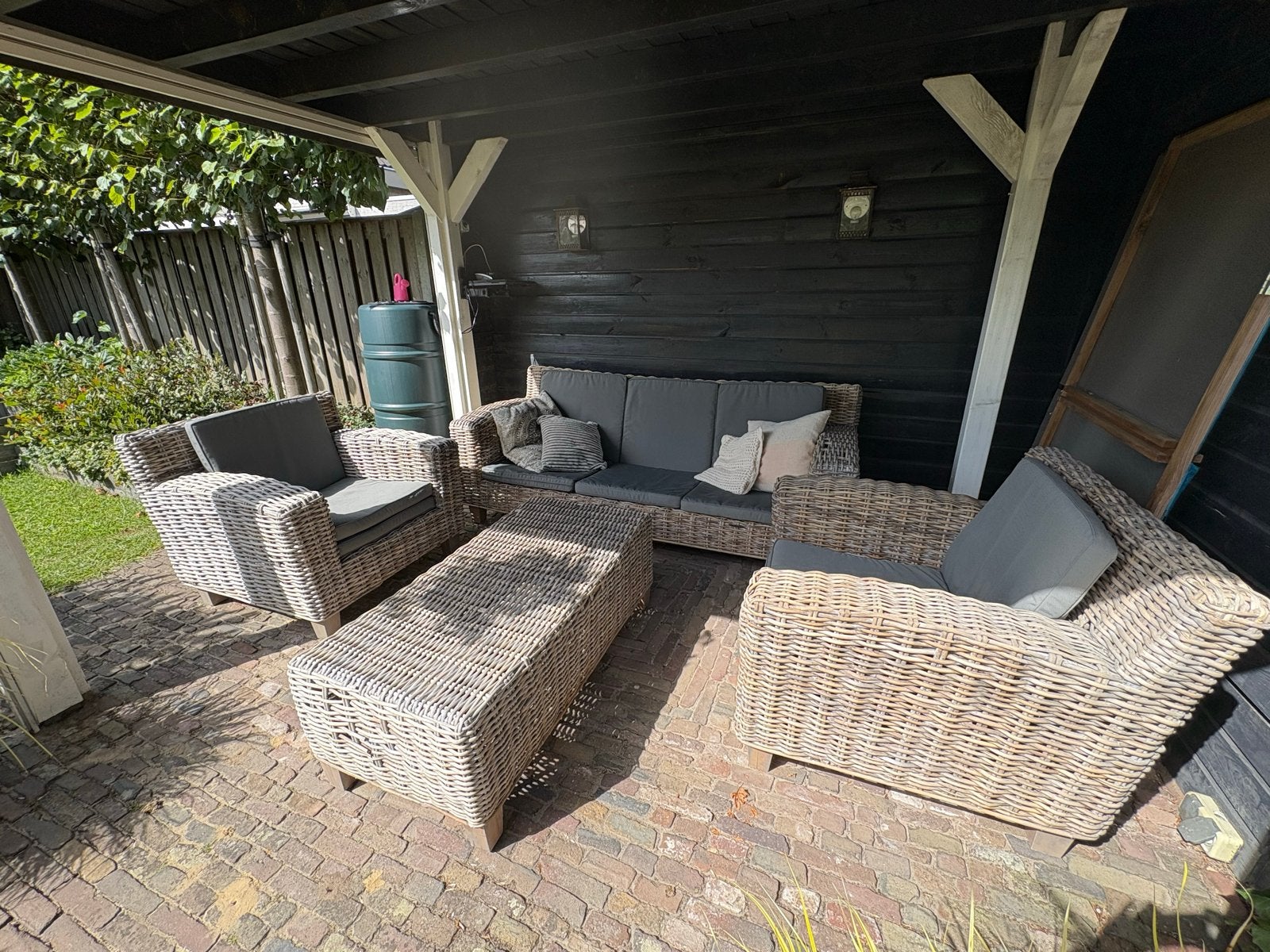 Rotan Loungeset met Bank, 2 Stoelen en Salontafel, Tuin en Terras, Ophalen, 5 zitplaatsen, Gebruikt, Rotan