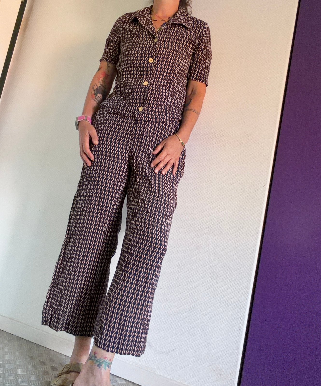 Nice Things bloesje & broek Jumpsuit 38, Ophalen of Verzenden, Zo goed als nieuw, Maat 38/40 (M), Blauw