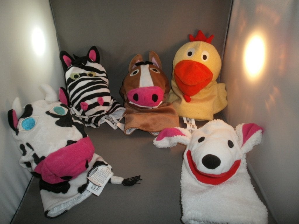 Ikea hand poppen dieren schaap/zebra/paard/koe/kip klappar, Overige typen, Ophalen of Verzenden, Zo goed als nieuw, Middelgroot (20 tot 80 cm)