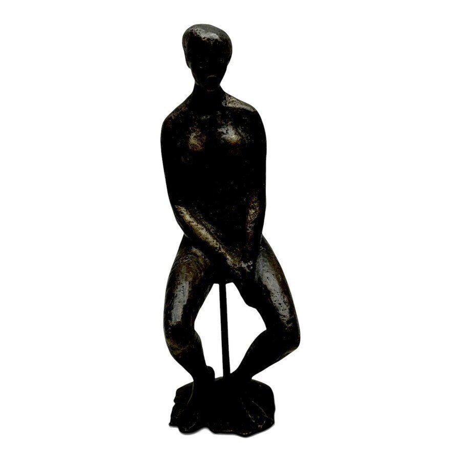 Guus Hellegers (1937-2019) - sculptuur, zittende vrouw, Ophalen of Verzenden, Brons