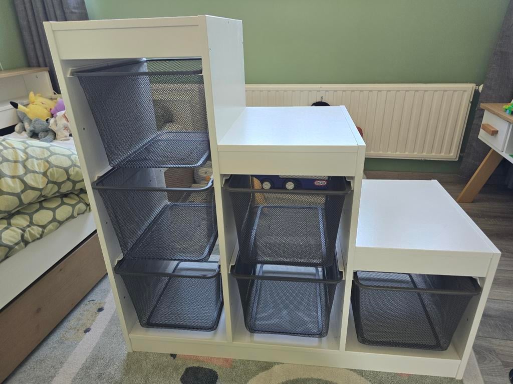 Ikea Trofast Wit met 6 donkergrijze Mash opbergbakken, Ophalen