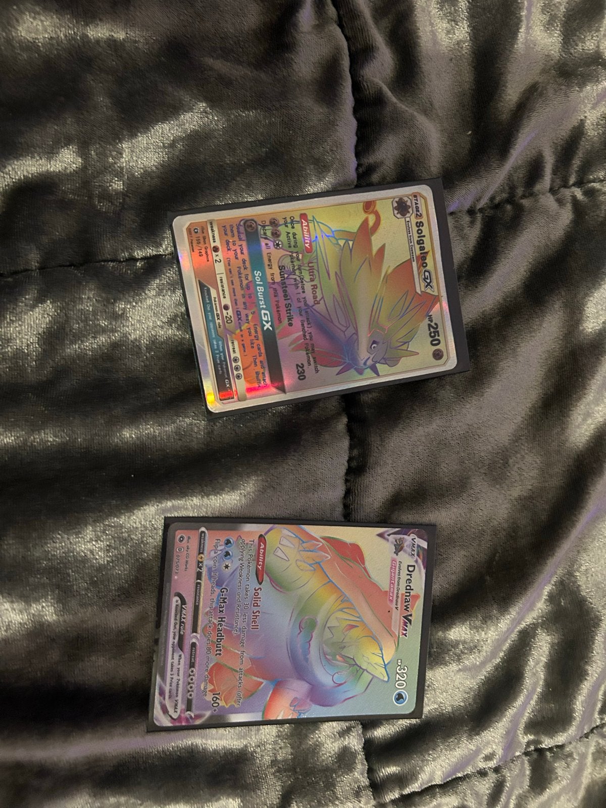 Pokémon Kaarten: Drednaw VMAX & Solgaleo GX (Rainbow Rare), Ophalen of Verzenden, Zo goed als nieuw, Meerdere kaarten, Foil