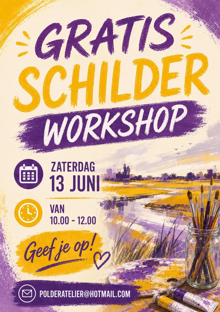Polderatelier geeft gratis workshop schilderen, Hobby en Vrije tijd, Schilderen, Nieuw, Acrylverf, Ophalen