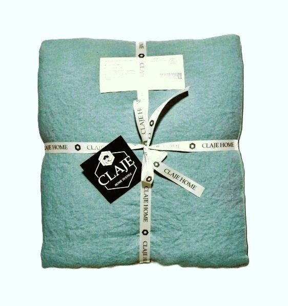 100% linnen kussenslopen (set van 2) 50x70 Blauw-Groen, Eenpersoons, Blauw, Handgemaakt, Hoeslaken of Sloop