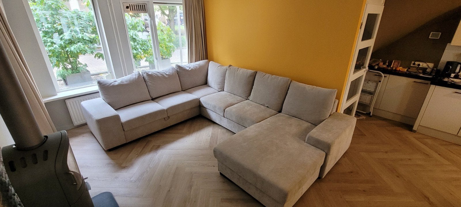 Bijna nieuwe bank - Seats and Sofas - U-bank met lounger -, Ophalen, Stof
