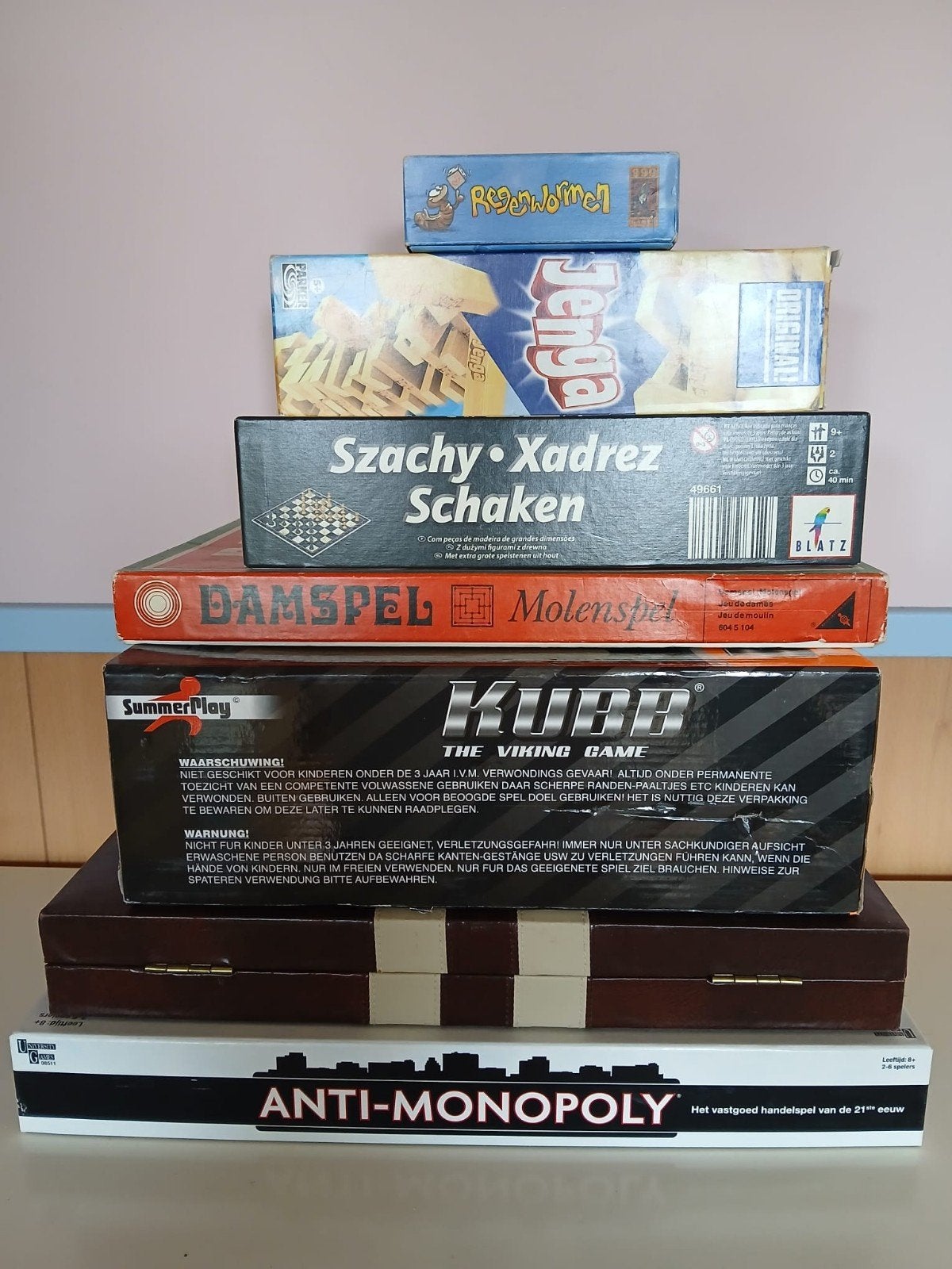 Spellenpakket: Jenga, Schaken, Dammen, Kubb, Regenwormen, Ophalen of Verzenden