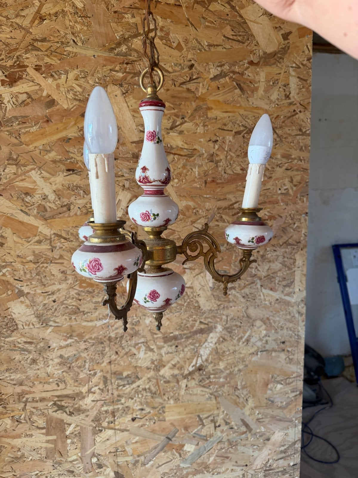 Vintage Kroonluchter met Rozen Decoratie, Ophalen
