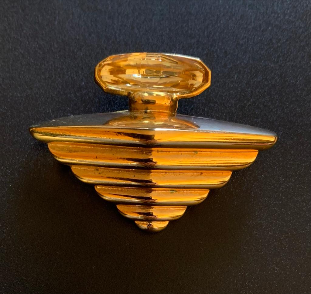 Vintage Trésor Paris parfumfles broche goudkleurig, Overige materialen, 4 tot 7 cm, Ophalen of Verzenden, Zo goed als nieuw