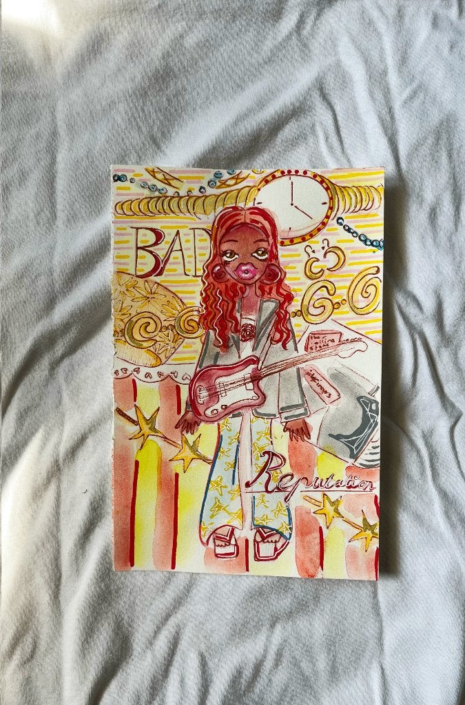 originele illustratie kunstwerk "Bad Reputation" , 2025, Antiek en Kunst, Ophalen of Verzenden, Tekening, Gemengde techniek, Handgemaakt