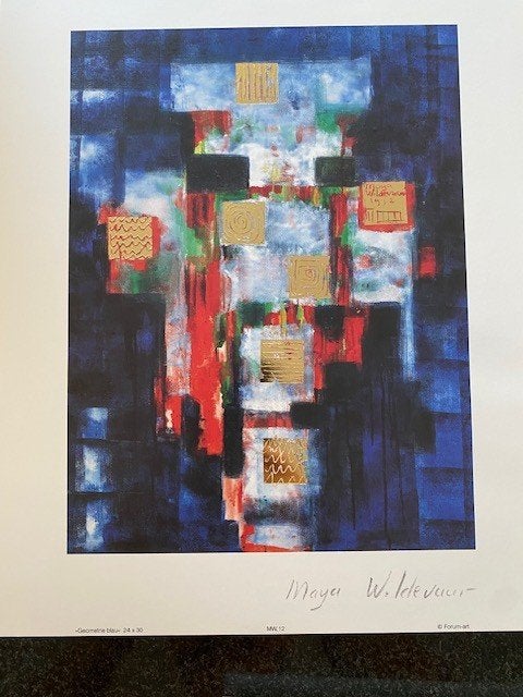 Ingelijste kunstprint Maya Wildevuur - Geometrie Blauw, Antiek en Kunst, Ophalen