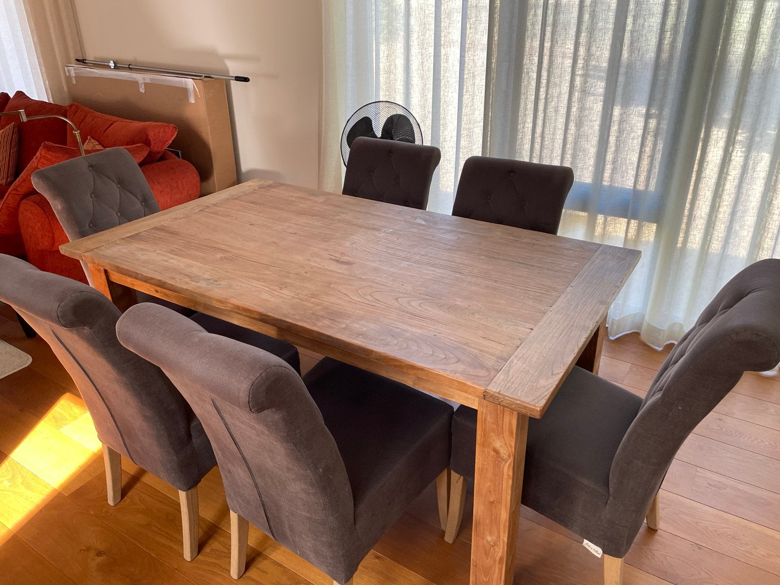 Houten eettafel met 6 stoelen, Huis en Inrichting, Tafels | Eettafels, Ophalen, Gebruikt, 50 tot 100 cm, Vijf personen of meer