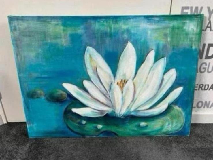 Waterlelie schilderij/ canvas 50x70cm Jeannette van Schaik, Ophalen of Verzenden