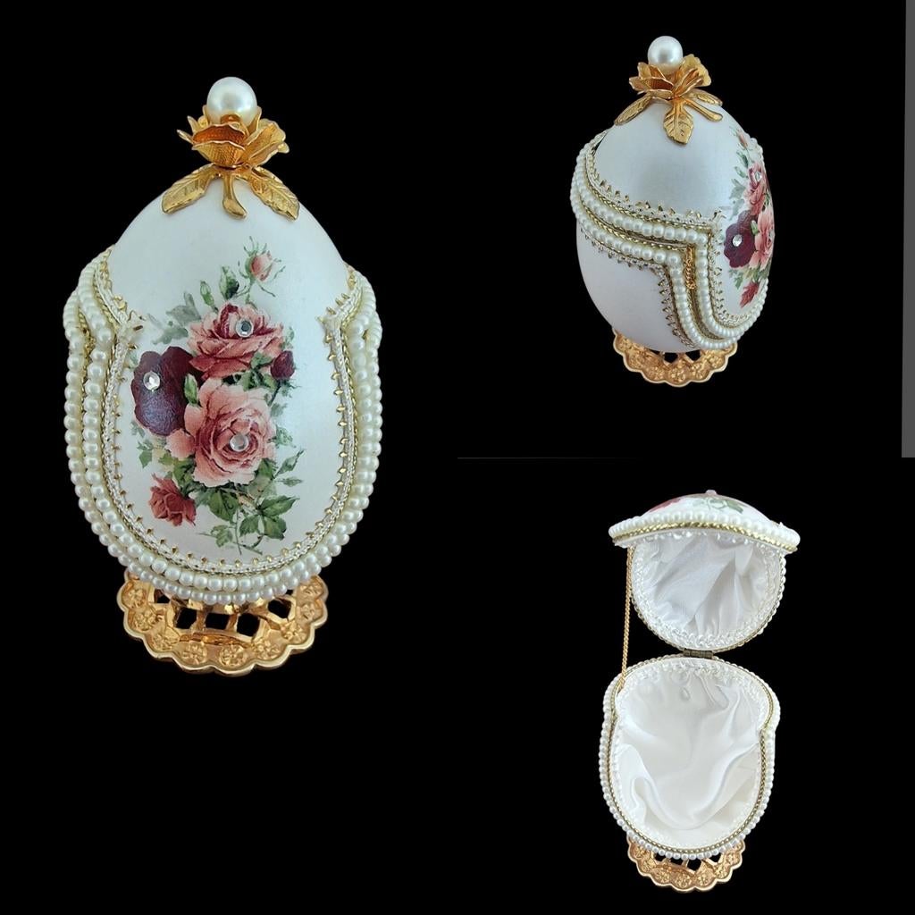Prachtig Ganzenei uit Tsaren Collectie met Rozen en Parels, Ophalen of Verzenden