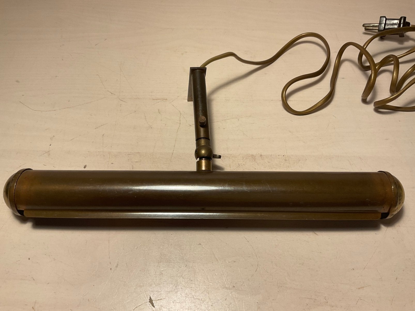 Vintage schilderijlamp koperkleurig met dubbele e14 fitting, Ophalen of Verzenden, Gebruikt