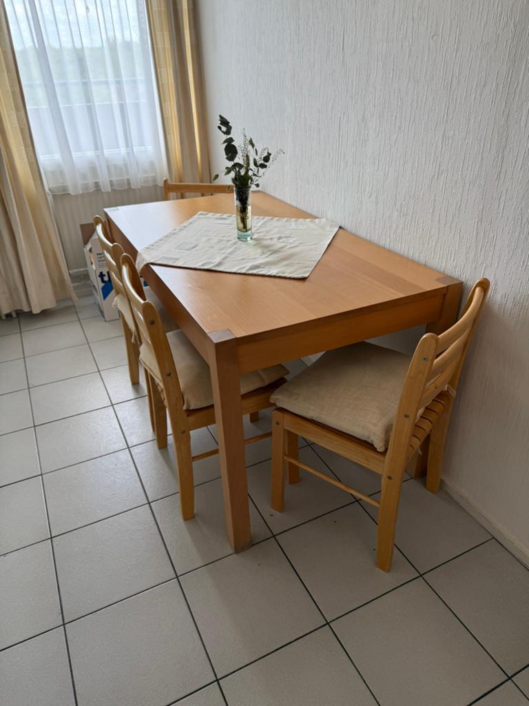 Houten eettafel met 4 stoelen, Huis en Inrichting, Tafels | Eettafels, Ophalen, Gebruikt, 100 tot 150 cm, 50 tot 100 cm