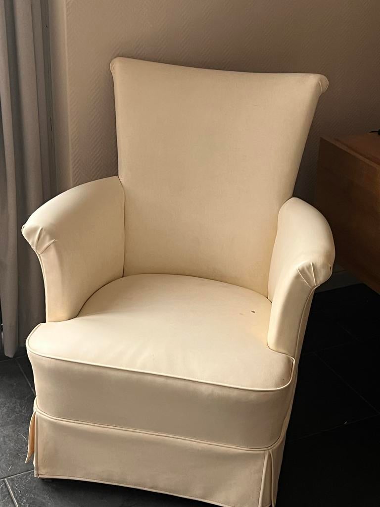 Comfortabele crèmekleurige fauteuil, Ophalen, Gebruikt, Stof, 75 tot 100 cm
