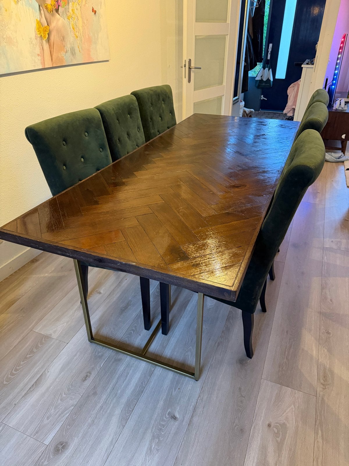Dutchbone Class Eettafel japandi - Acaciahout & Messing, Ophalen, 200 cm of meer, 50 tot 100 cm, Zo goed als nieuw