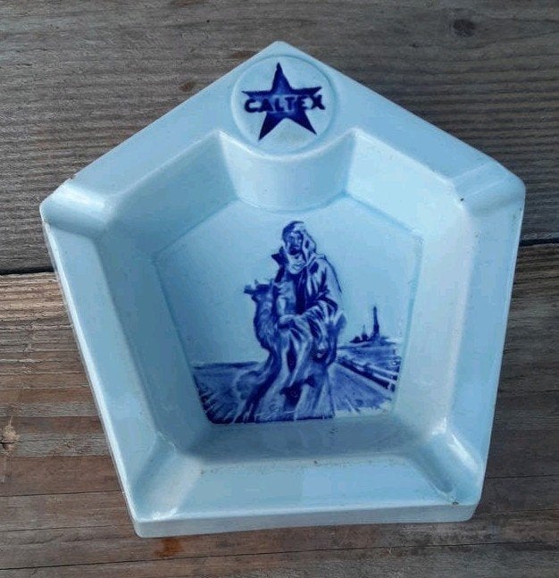 Vintage CALTEX Asbak - (Reclame Delftsblauw), Ophalen of Verzenden, Gebruikt, Asbak