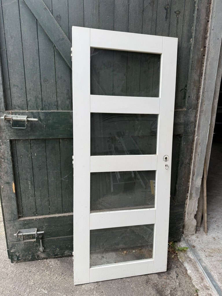 Hardhoutendeur met 4 ruiten, Doe-het-zelf en Verbouw, Ophalen, 80 tot 100 cm, Binnendeur, Zo goed als nieuw