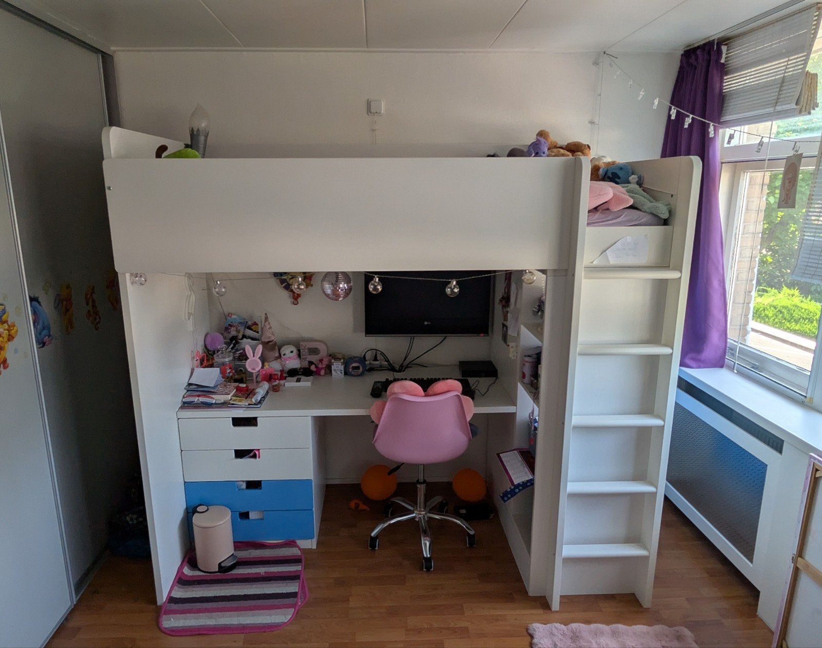 Hoogslaper bed met bureau en kledingkast, Ophalen, Zo goed als nieuw, Hoogslaper