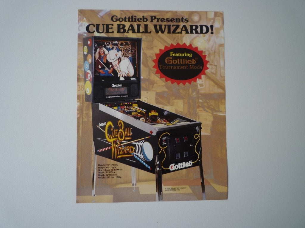 Gottlieb PinBall flyer Que Ball Wizzard 1992 NEW, Verzamelen, Ophalen of Verzenden, Zo goed als nieuw