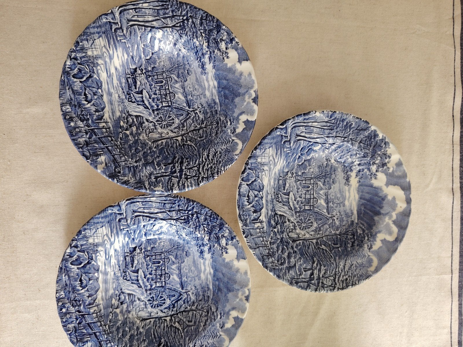 Set van 3 diepe borden met blauw-wit landschap, Ophalen