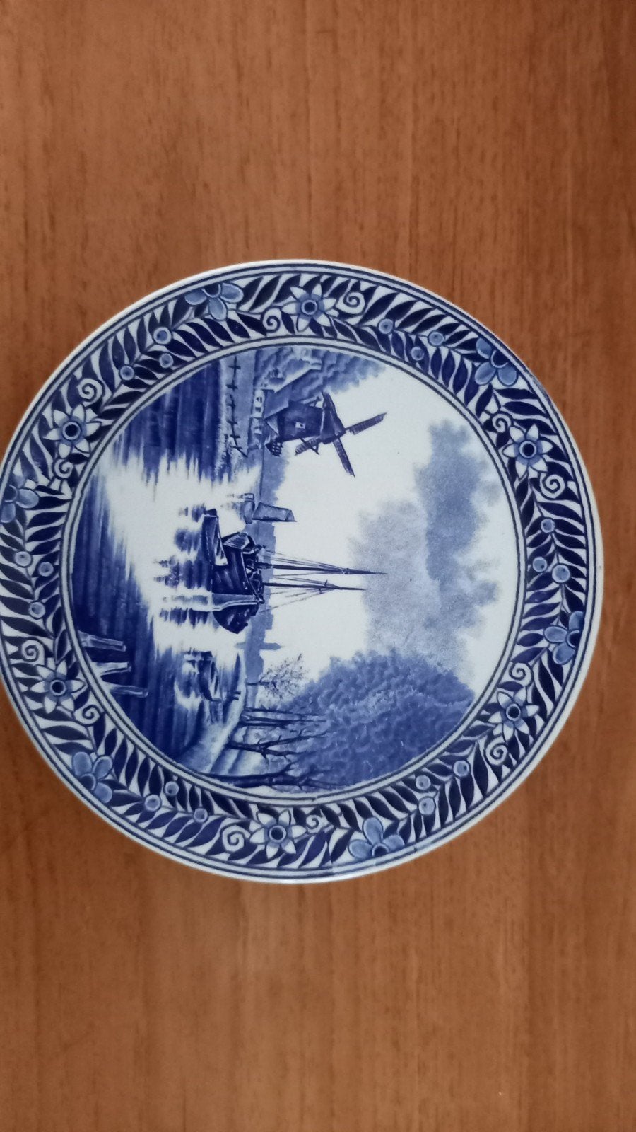 Delfts Blauw Wandbord met Molen en Boot, Ophalen of Verzenden