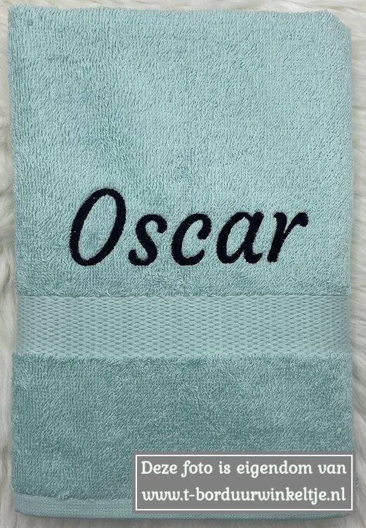 Handdoek Mint geborduurd met naam, Ophalen of Verzenden, Nieuw, Groen, Handdoek