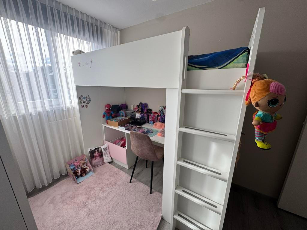 Bed met ingebouwde kast en bureau - Ruimtebesparend!, Ophalen, 85 tot 100 cm, Gebruikt, Hoogslaper of Stapelbed