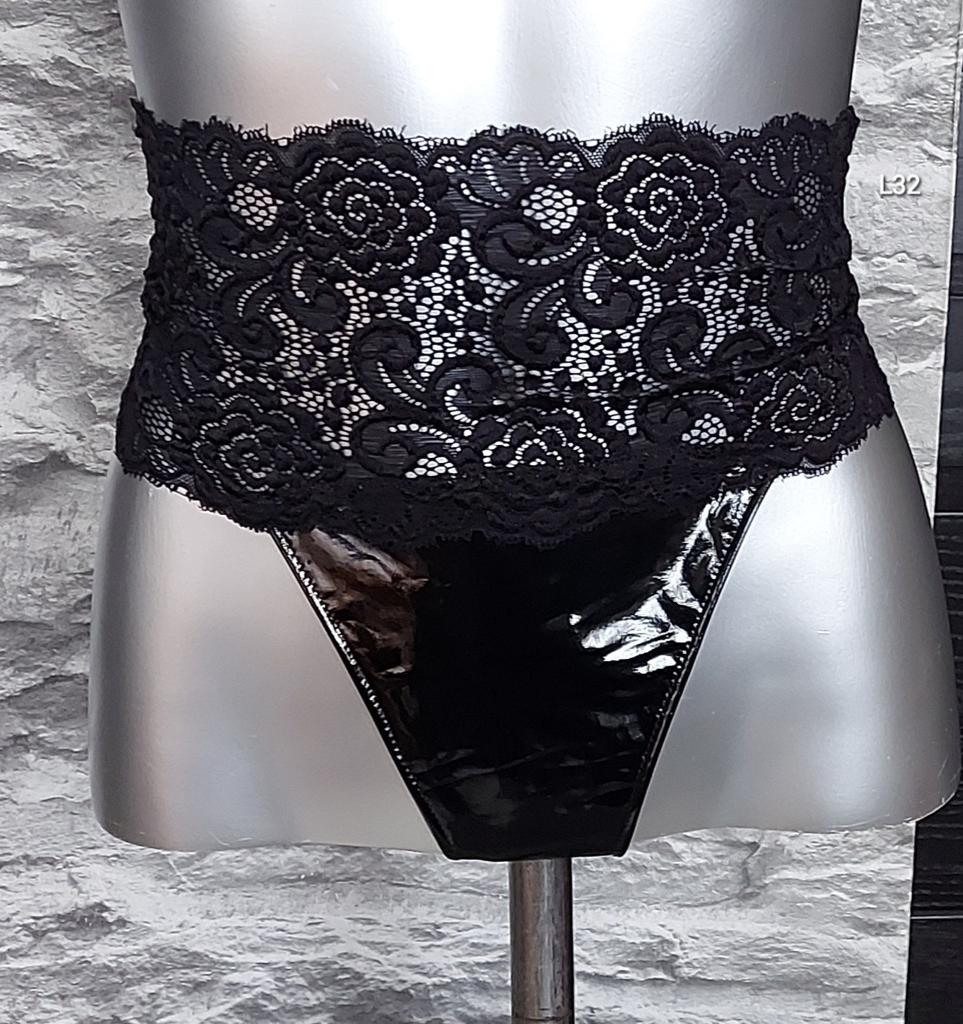 Kinky Zwarte lak string met hoge taille L, Ophalen of Verzenden, Zwart, String