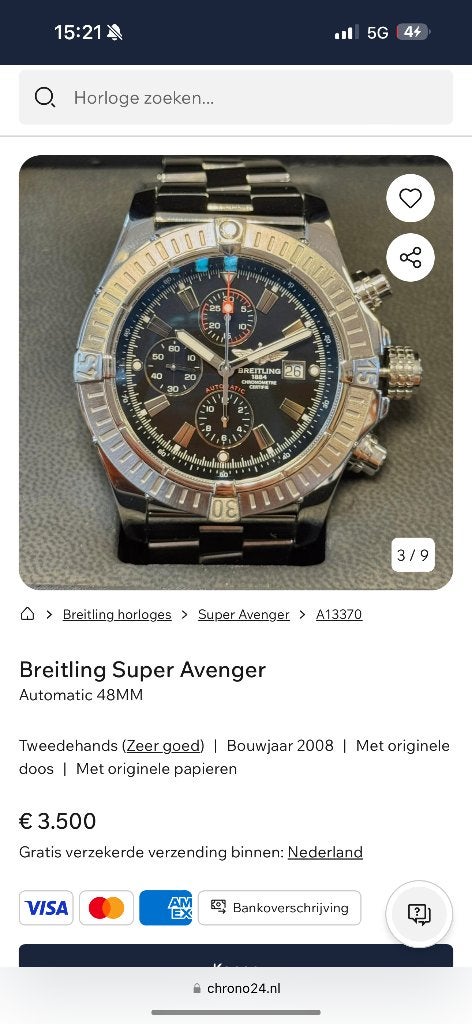 Breitling  super Avenger, Staal, Gebruikt, Staal, Breitling