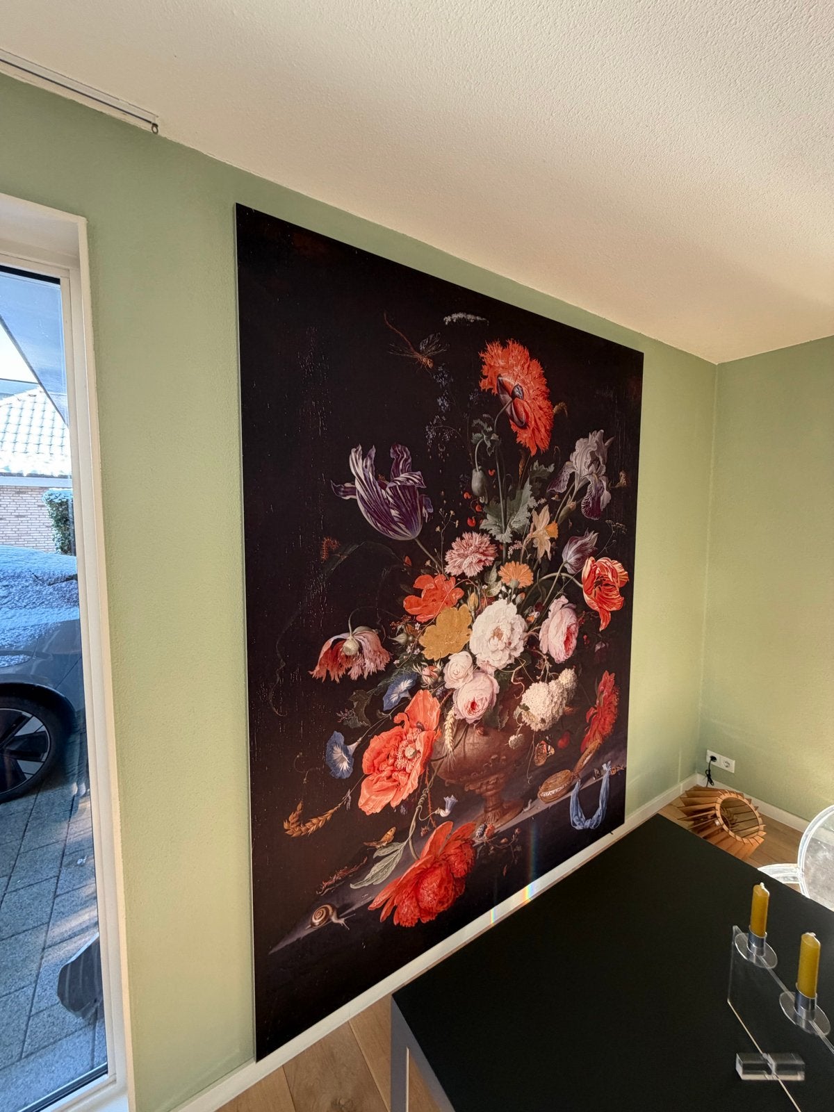 Muurmeester Stilleven met bloemen en een horloge, Ophalen, 125 cm of meer, Zo goed als nieuw, Schilderij