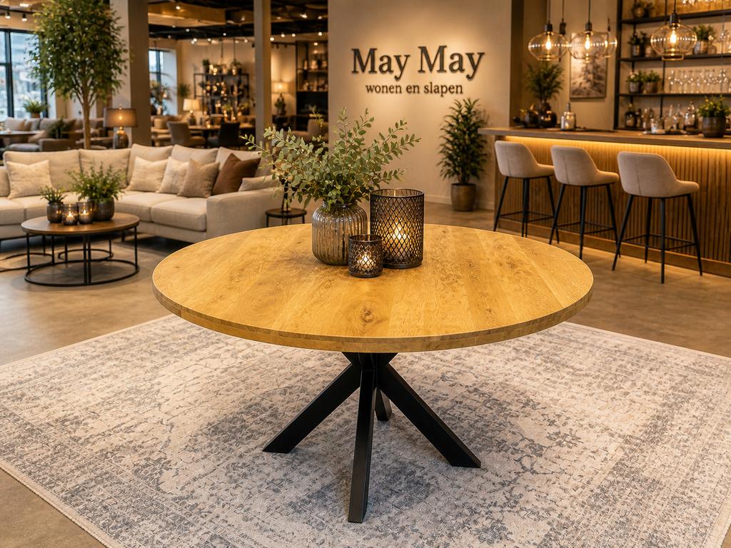 Eettafel rond 130 Vlak tafelblad Mango Direct leverbaar 7371