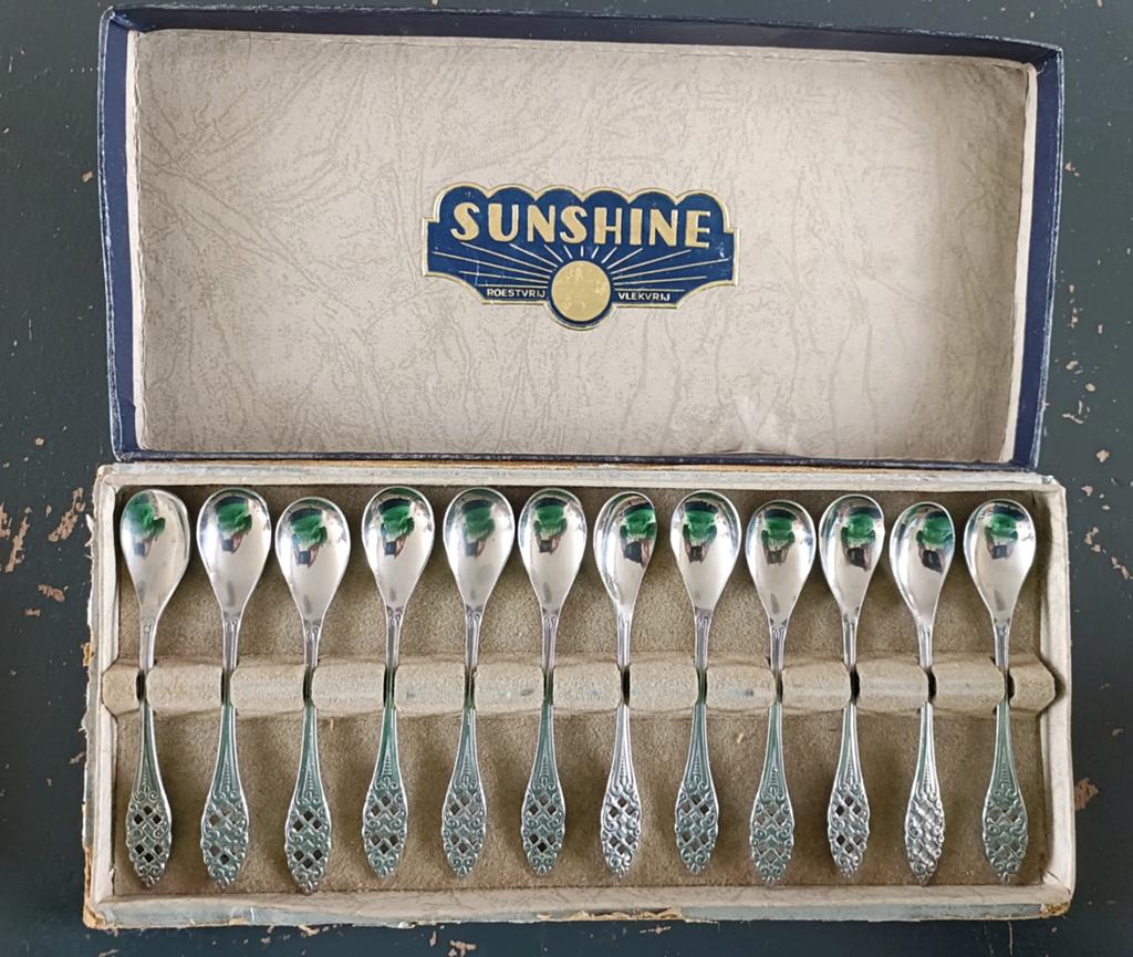 Vintage Hako meta lepeltjes. 12 stuks in doosje., Ophalen of Verzenden