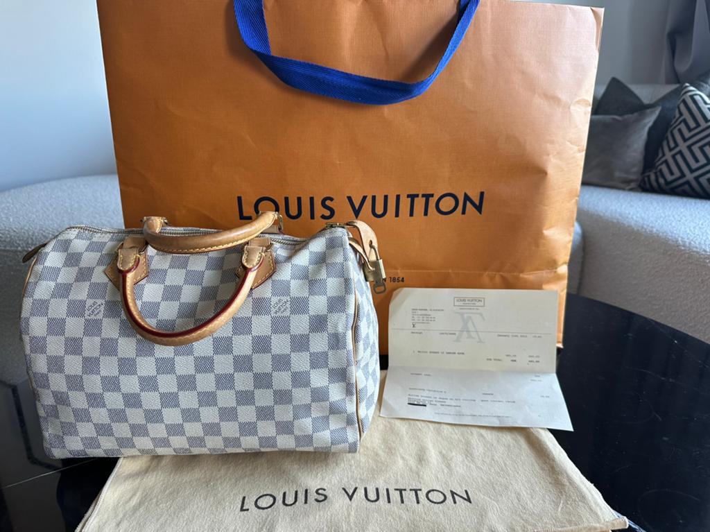 Orginele Louis Vuitton Speedy Azur Damier 30 met Bon, Ophalen of Verzenden, Zo goed als nieuw, Bruin, Handtas