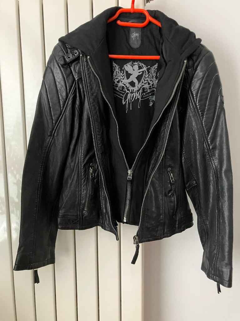 Gipsy Leren Bikerjas met Capuchon, Ophalen of Verzenden, Zo goed als nieuw, Maat 42/44 (L), Zwart