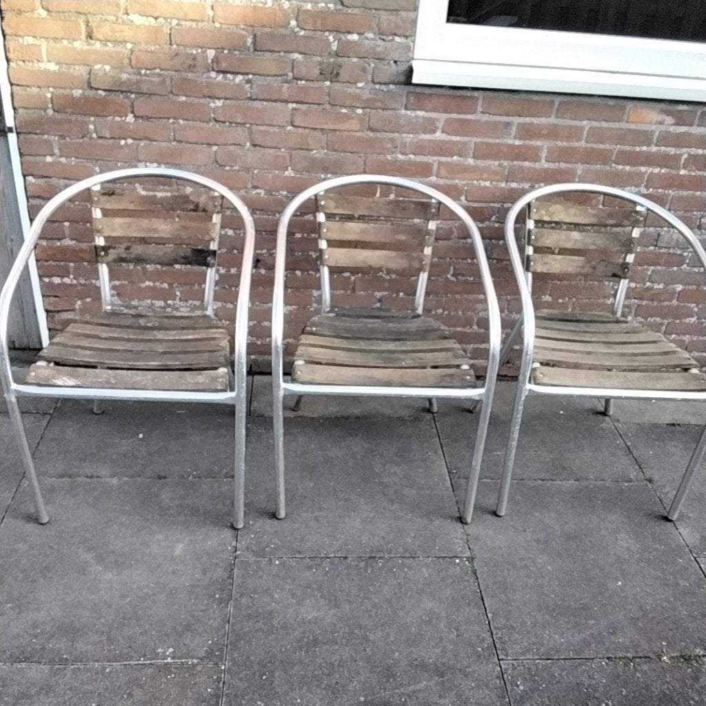 3 tuinstoelen, Ophalen, Gebruikt, Aluminium, Stapelbaar
