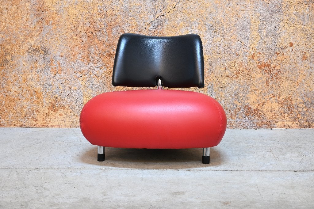 ZGANieuw rood/zwarte leren Leolux Pallone design fauteuil, Leolux, Leolux, 75 tot 100 cm, Ophalen of Verzenden