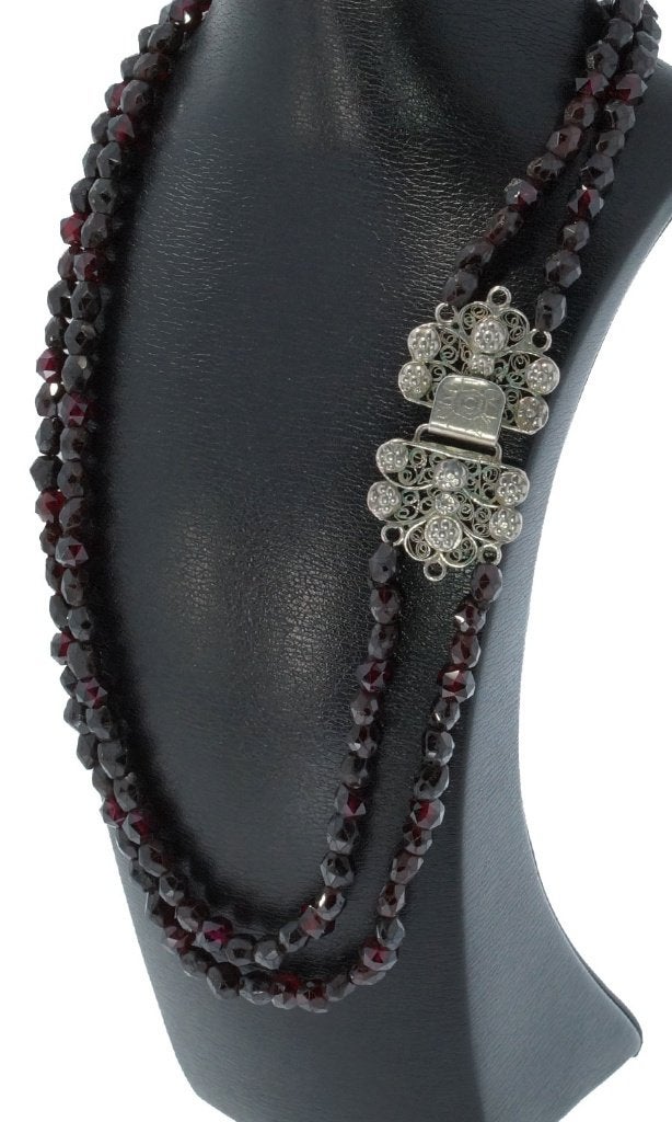 Granaat antieke ketting zilveren haak slot filigrain dames