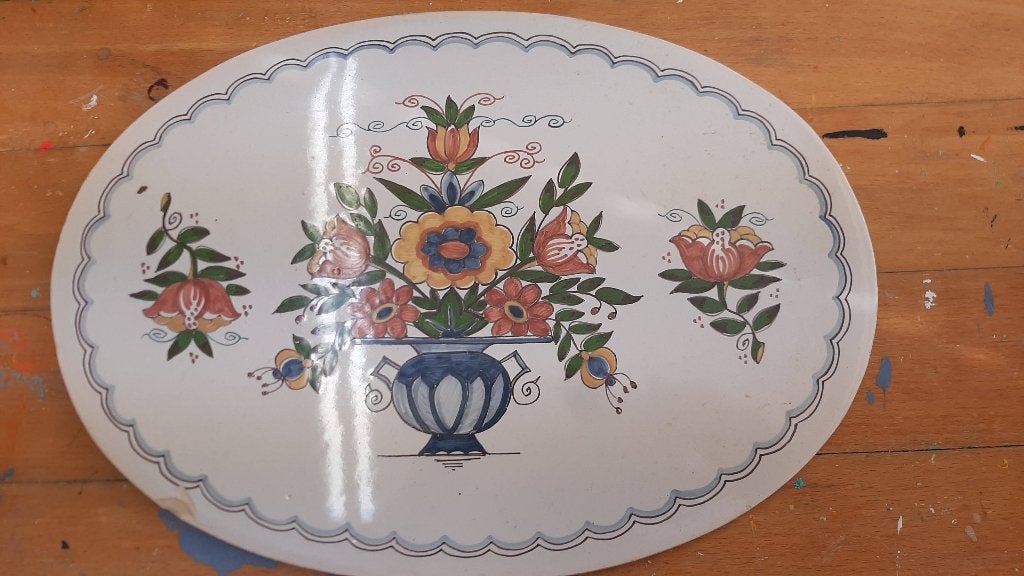 Fijn aardewerk oud dienbladbord zonder7 de zilveren rand, Ophalen