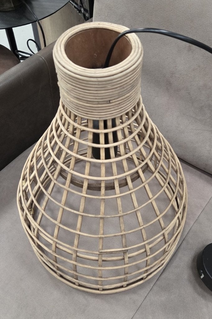 Leuke ronde open rotan hanglamp Puerto Light & Living, Ophalen of Verzenden, Zo goed als nieuw, Natuurlijk materiaal, E27 (groot)