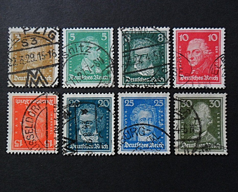 Reich : beroemde Duitse dichters componisten - 8 zegels 1926, Ophalen of Verzenden, Duitse Keizerrijk, Gestempeld