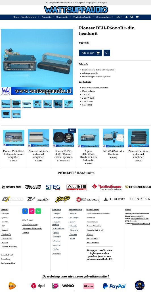 Pioneer DEH-P6000R 1-din headunit / Autoradio, Gebruikt, ., Ophalen of Verzenden, .