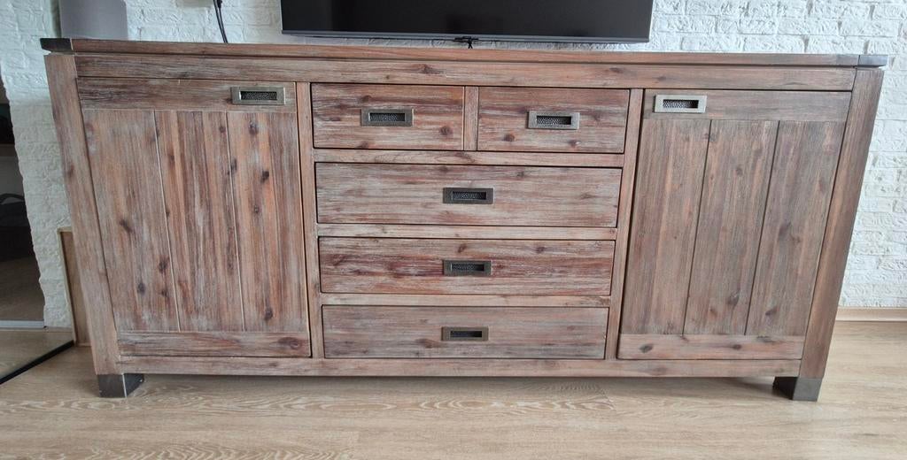 de Bommel Dressoir Acacia hout 195x47x90 cm 4 laden 2 deuren, Huis en Inrichting, Kasten | Dressoirs, Ophalen, Gebruikt, Met deur(en)