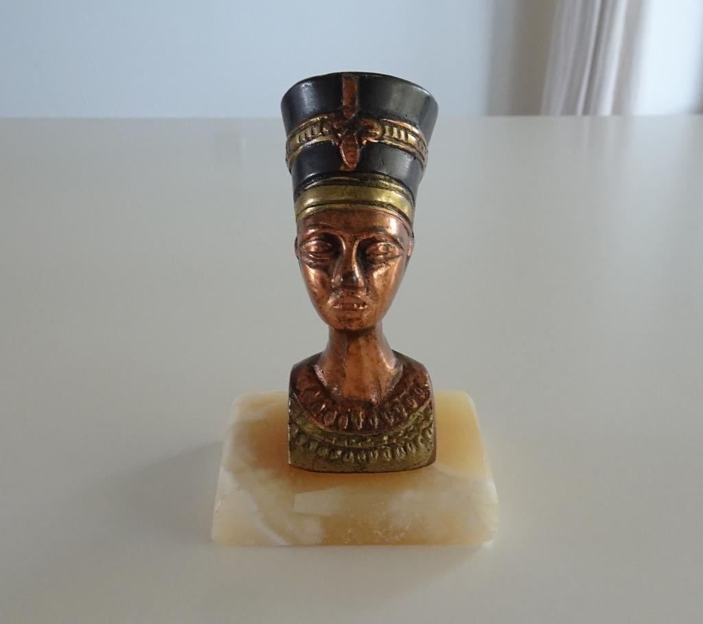 Vintage Nefertiti Buste van Koper, Brons en Marmer, Antiek en Kunst, Ophalen