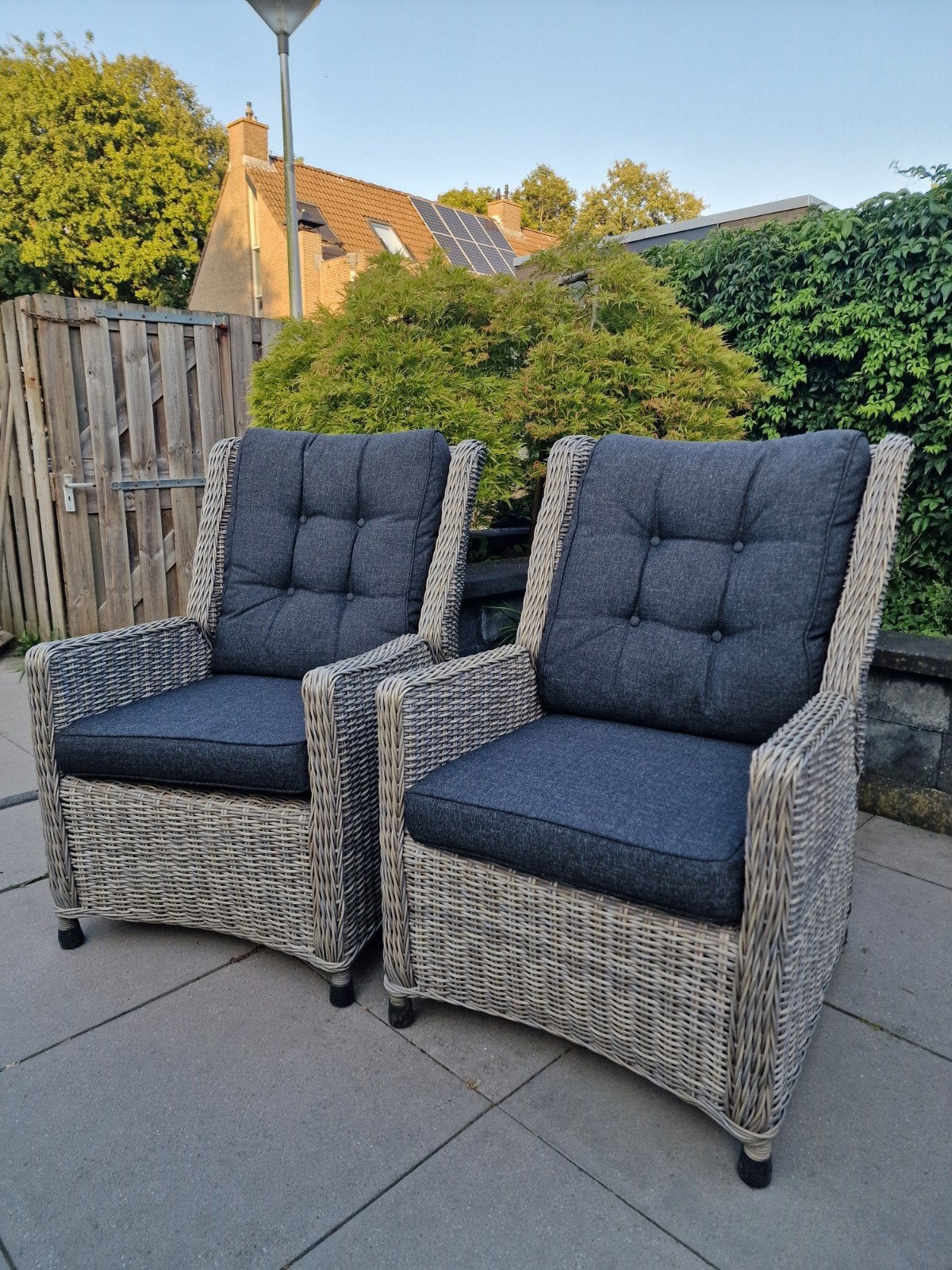 4x Grijze Wicker Standen Tuinstoel met Kussens, Tuin en Terras, Tuinstoelen, Ophalen, Zo goed als nieuw, Wicker, Verstelbaar