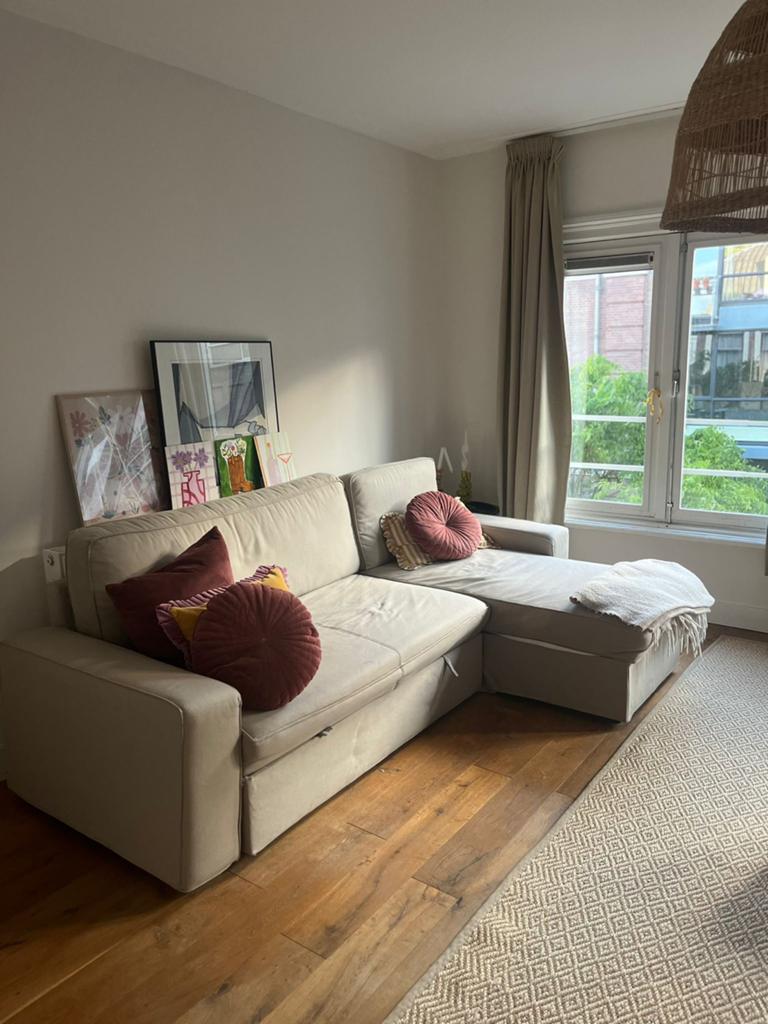 Hoekbank met Chaise Longue - Crèmekleurig, Huis en Inrichting, Slaapkamer | Slaapbanken, Ophalen of Verzenden, Gebruikt, Tweepersoons