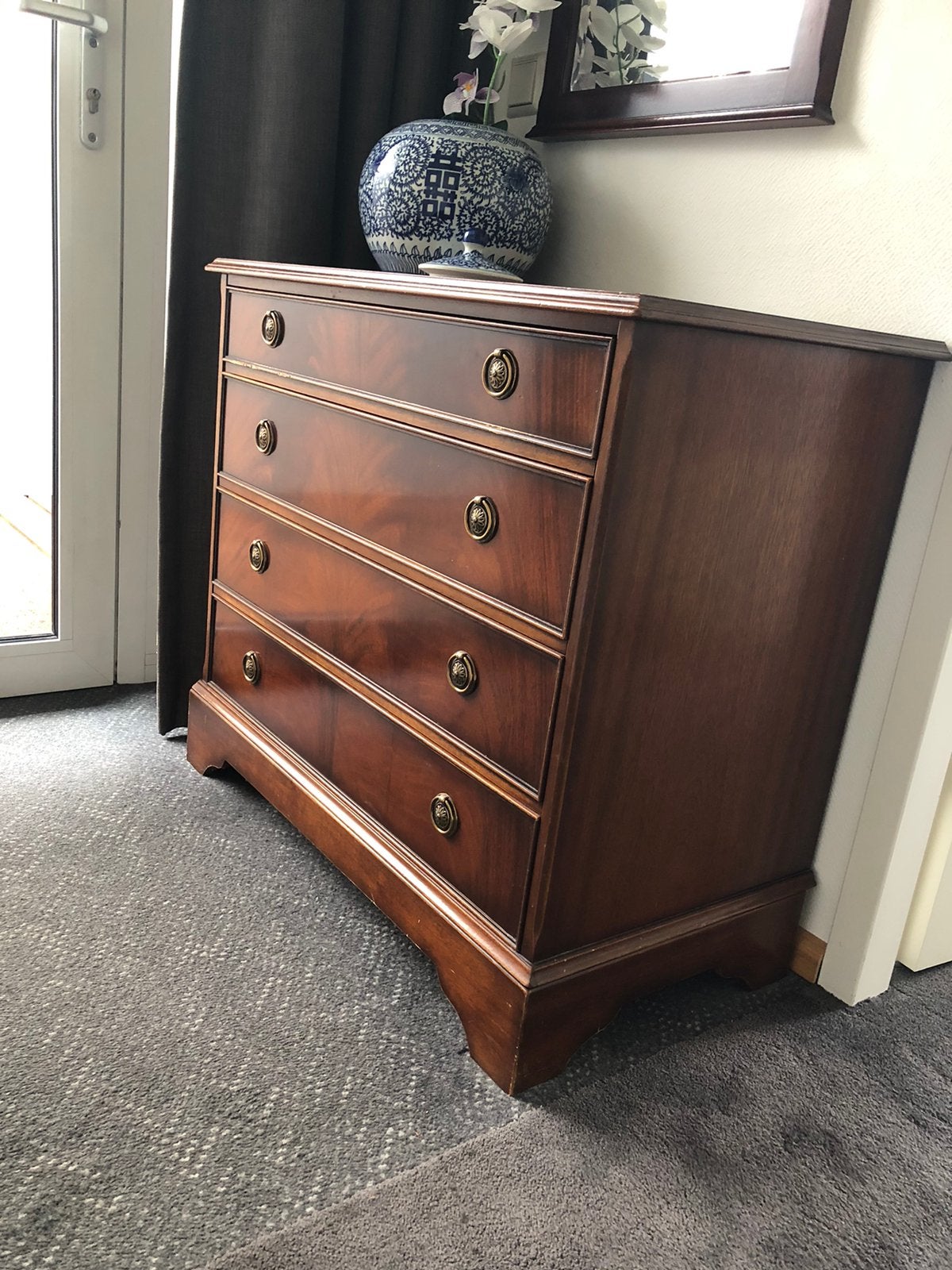 Ladenkastje noten/mahonie hout, Huis en Inrichting, Kasten | Ladekasten, Ophalen, Gebruikt, 50 tot 100 cm, 3 of 4 laden