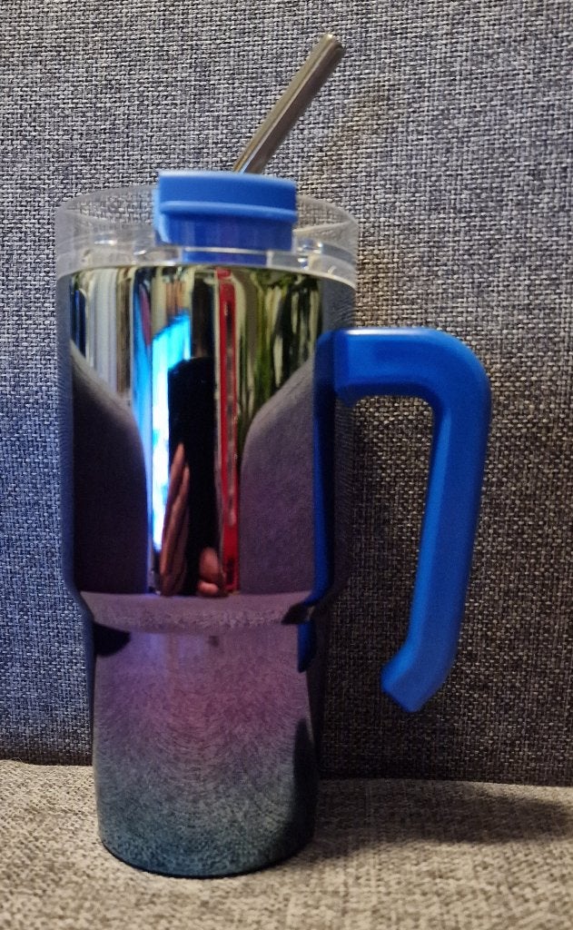 Metalen RVS drinkbeker met RVS rietje 465ml, Ophalen of Verzenden, Zo goed als nieuw, Blauw