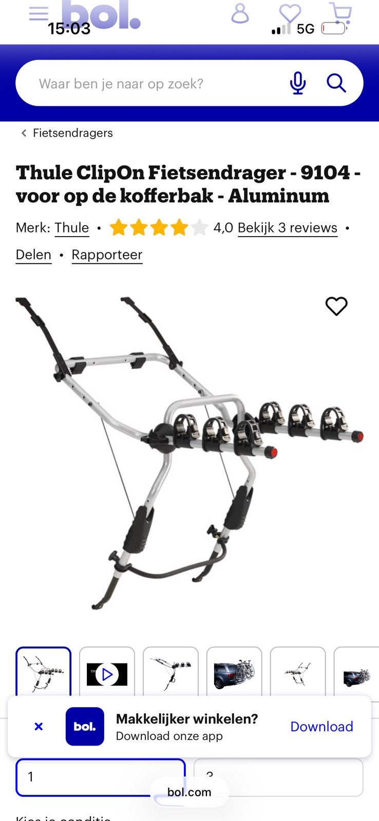 Nieuw: Thule fietsendrager voor op achterklep, Ophalen, 3 fietsen of meer, Nieuw, Achterklepdrager